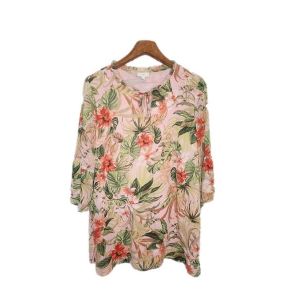 J. Jill Size Large Tropical‎ Floral Print Tunic Blouse - Picture 1 of 12